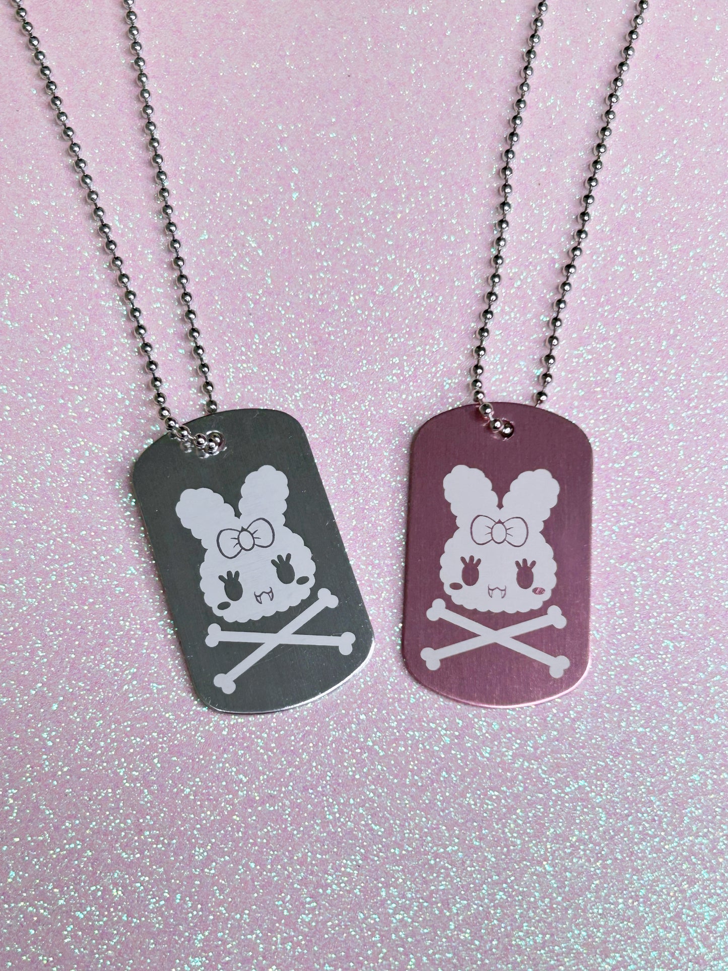 kira crossbones dog tag necklace (pastel pink)